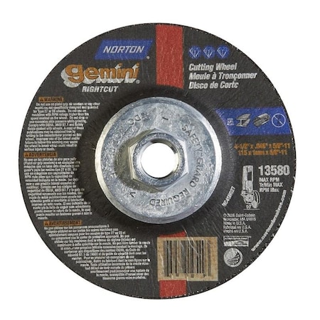 Norton Co Blue Fire Right Angle Cut-Off Blade, Aluminum Oxide, Size: 4-1/2 x .045 x 5/8-11, Max RPM: 13580 662528-42025